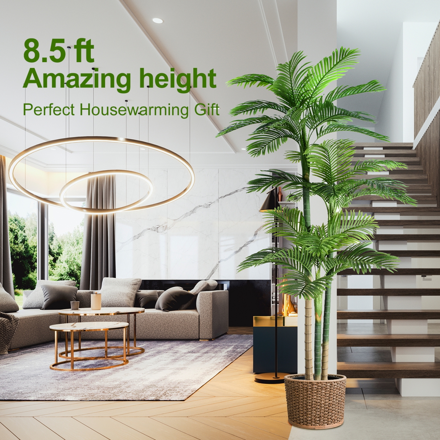 Keeplush 8.5ft Extra Tall Triple Golden Cane Palm Artificial Tree