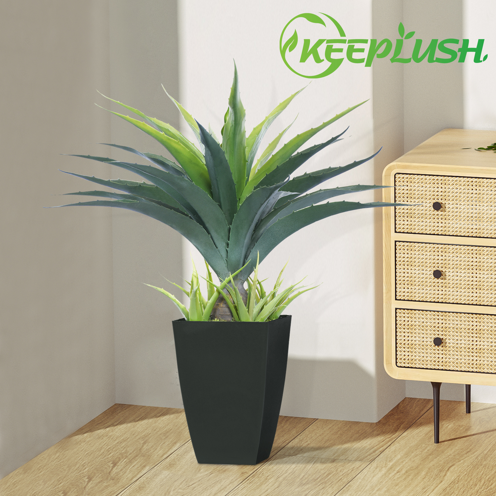 Keeplush Artificial Spiked Agave Plant, Tall 30” Faux Succulent Plants in Black Pot, Large Fake Aloe Vera Plant Indoor Outdoor for Front Porch Patio Home Office Door Step Decor 