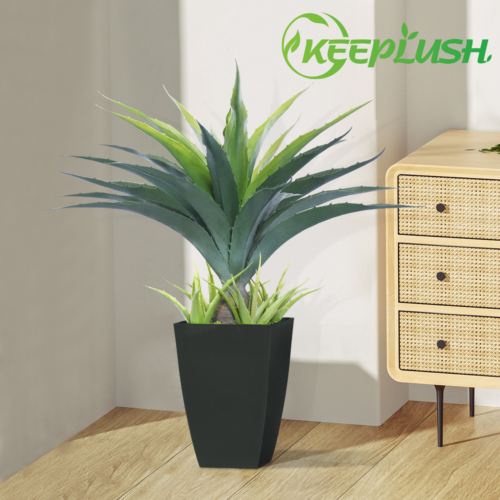 Keeplush Artificial Spiked Agave Plant, Tall 30” Faux Succulent Plants in Black Pot, Large Fake Aloe Vera Plant Indoor Outdoor for Front Porch Patio Home Office Door Step Decor 