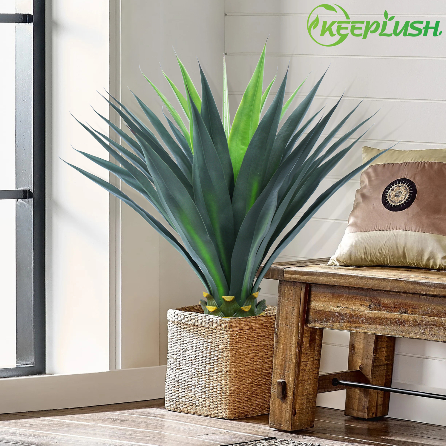 Keeplush Artificial Agave Plant, Tall Agave Faux Tree with Black Pot, Large Faux Succulent Floor Plant Indoor Outdoor for Front Porch Patio Home Office Door Step Hotel Desert Style Decor