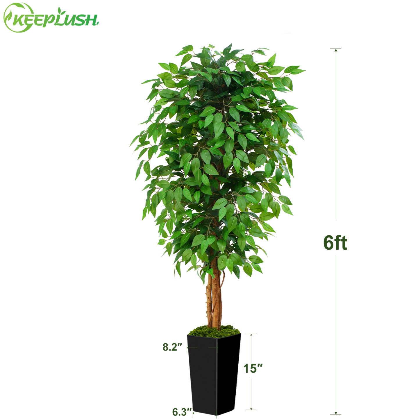 Keeplush Ficus Artificial Tree,Tall Lush Faux TreeKeeplush Artificial  Faux Banana Leaf Tree with Tall Planter (4ft,5ft,6ft,7ft optional White & Black) 