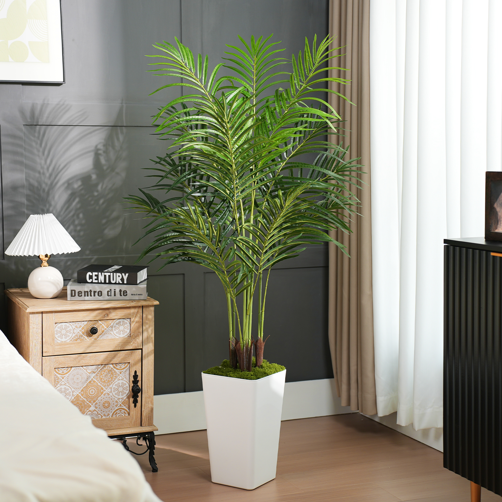 Keeplush Artificial Palm Tree with Planter – Tall Fake Tropical Areca Palm Tree (5ft,6ft,7ft optional White & Black) 