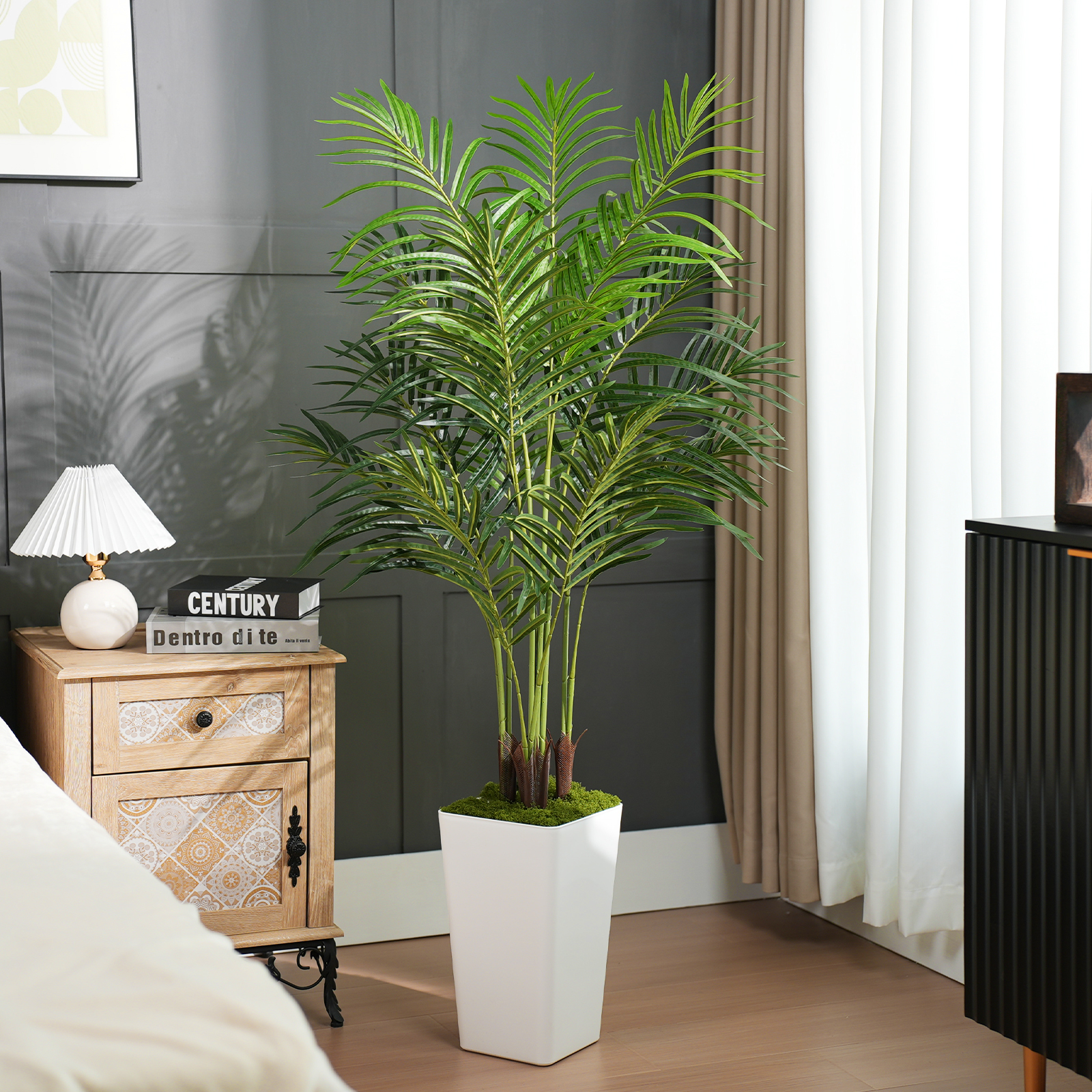 Keeplush Artificial Palm Tree with Planter – Tall Fake Tropical Areca Palm Tree (5ft,6ft,7ft optional White & Black) 