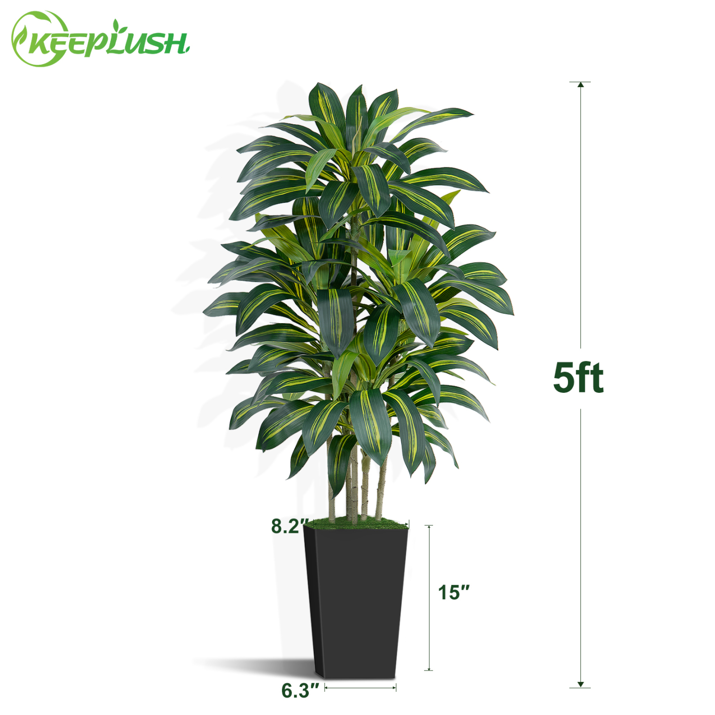Keeplush Artificial Dracaena Tree - High-Density Foliage Fake Plant with Tall Planter (5ft,6ft,7ft optional White & Black) 