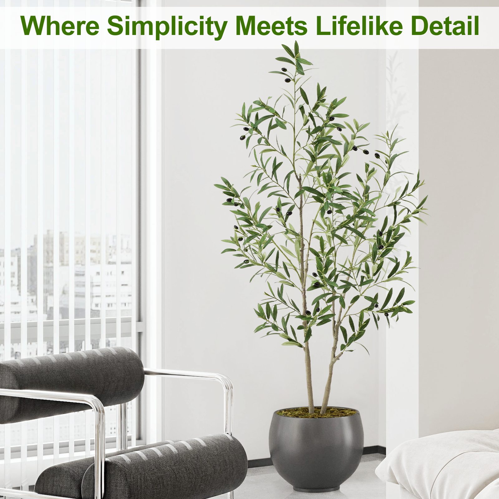 7ft Artificial Olive Tree, Fake Olive Tree with 1008 Lifelike Olive Leaves and 72 Fruits