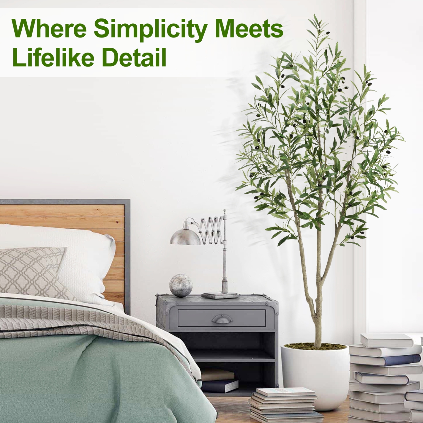 7ft Artificial Olive Tree, Fake Olive Tree with 1008 Lifelike Olive Leaves and 72 Fruits