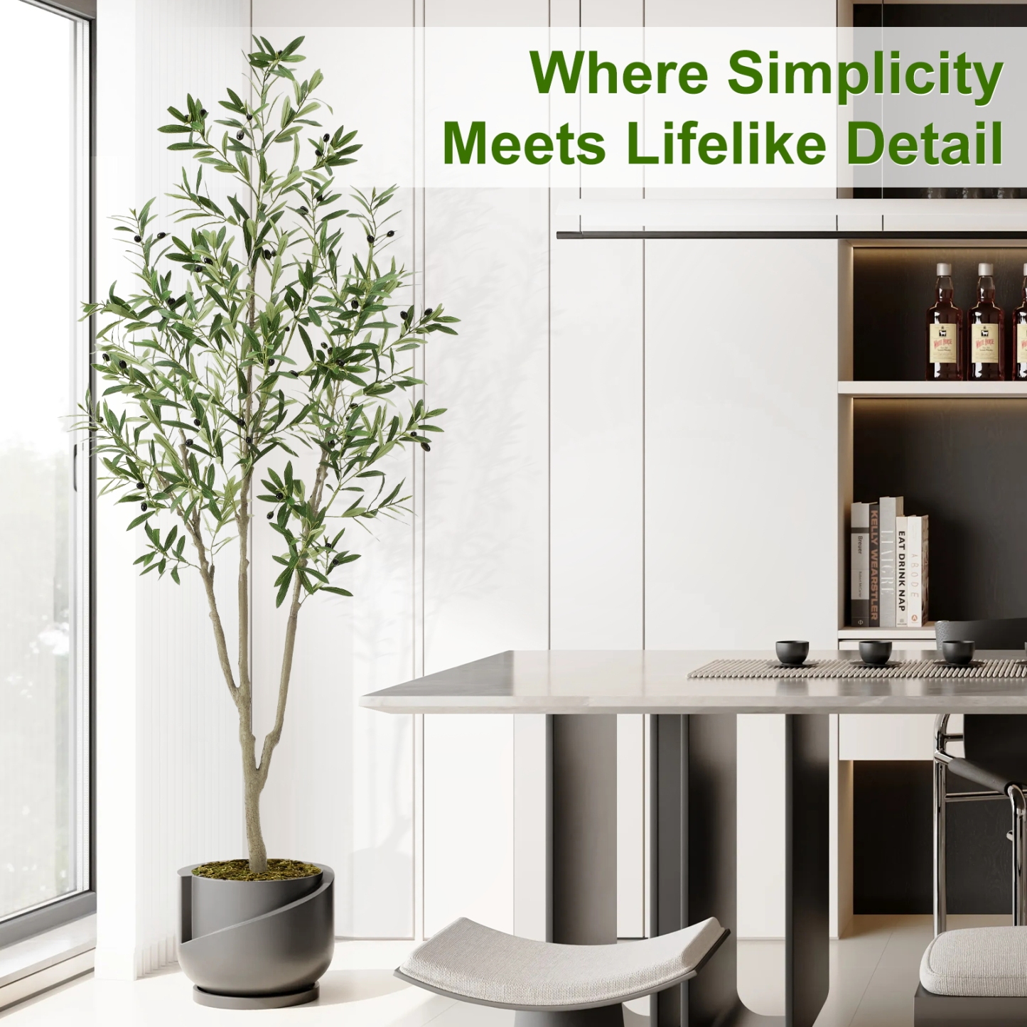 7ft Artificial Olive Tree, Fake Olive Tree with 1008 Lifelike Olive Leaves and 72 Fruits