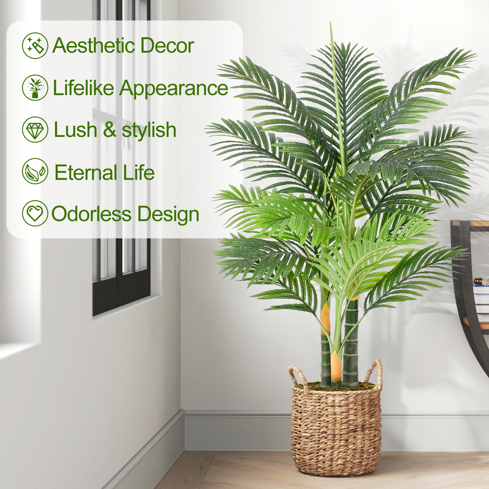 Keeplush 6ft Tall Triple Golden Cane Palm Artificial Tree