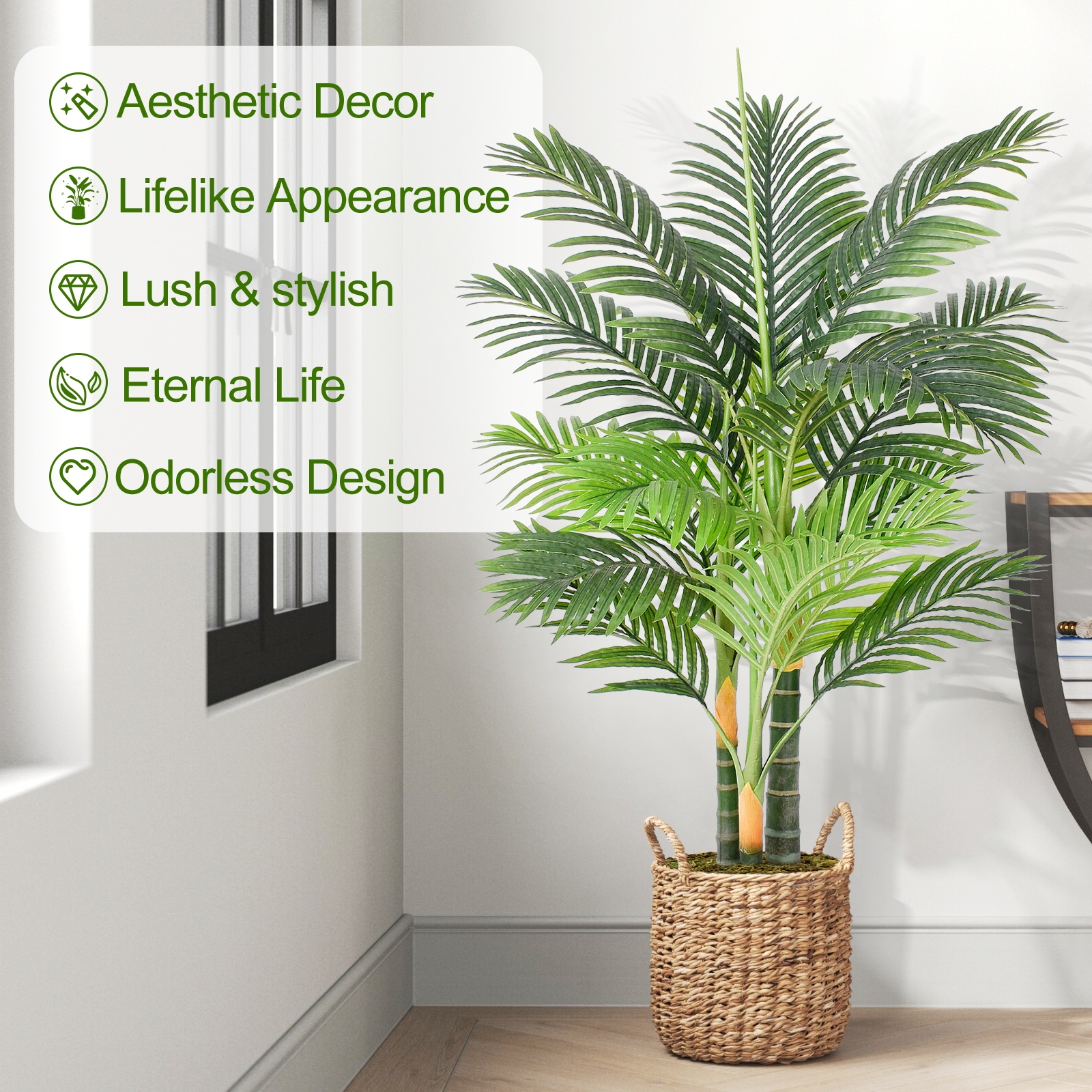 Keeplush 6ft Tall Triple Golden Cane Palm Artificial Tree