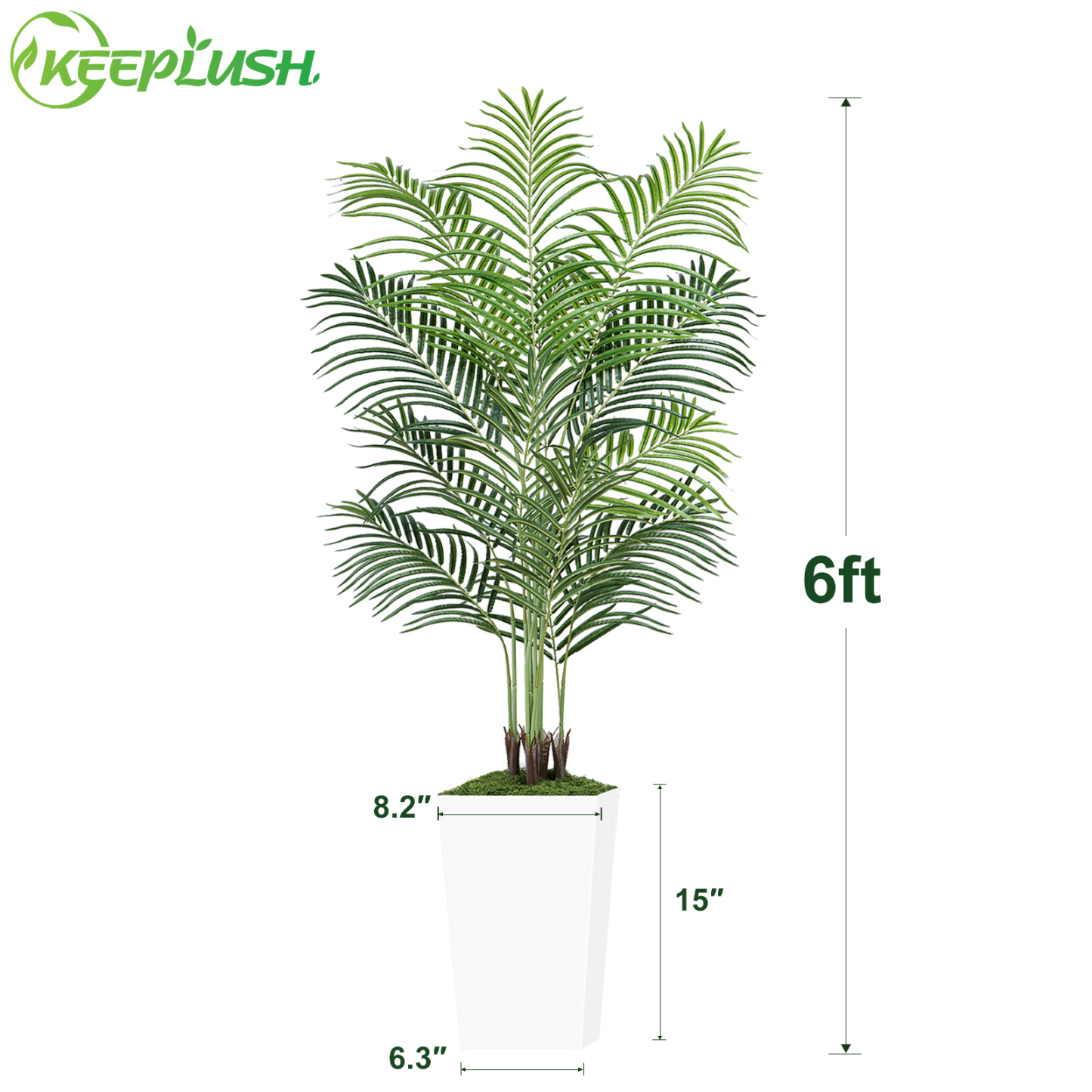 Keeplush Artificial Palm Tree with Planter – Tall Fake Tropical Areca Palm Tree (5ft,6ft,7ft optional White & Black) 