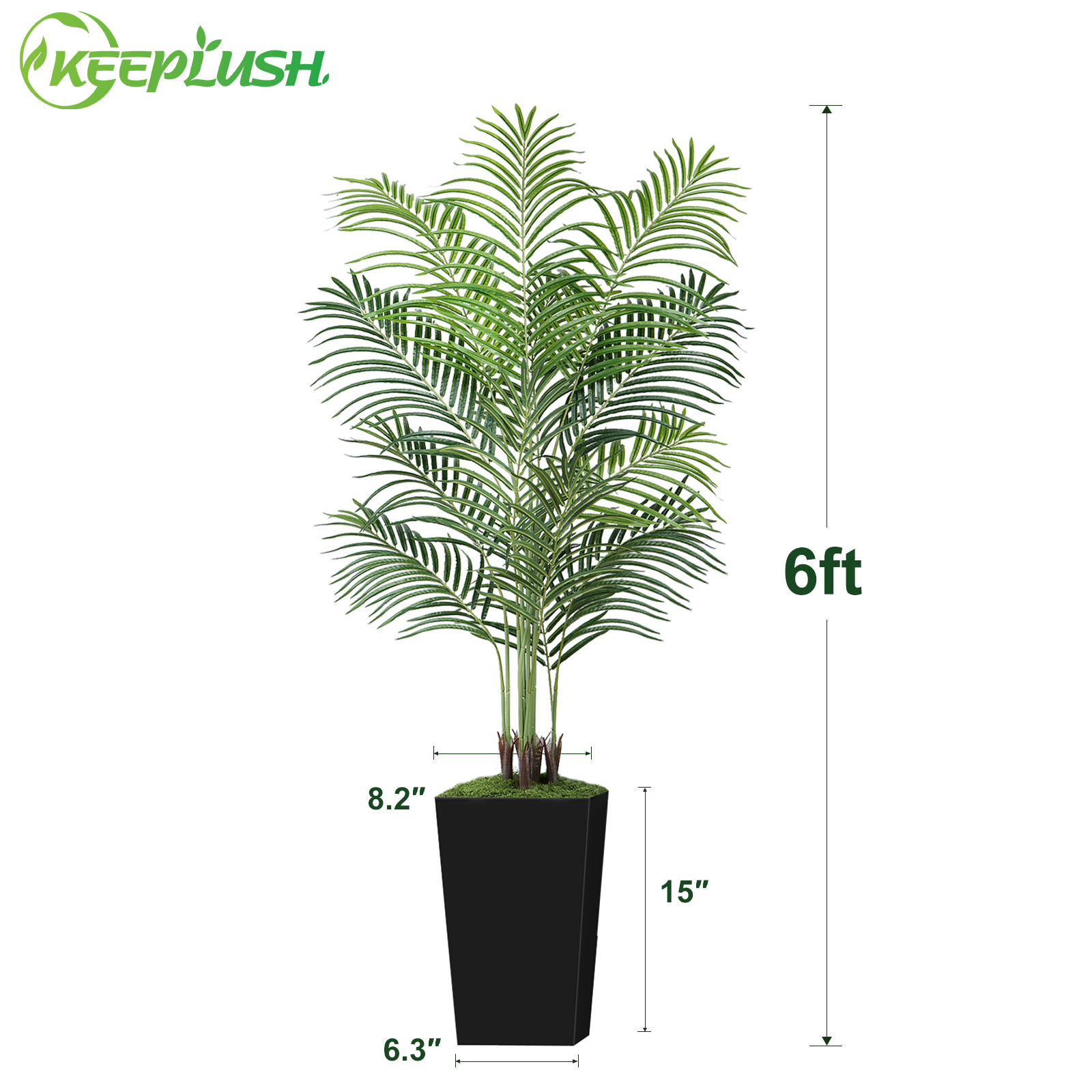 Keeplush Artificial Palm Tree with Planter – Tall Fake Tropical Areca Palm Tree (5ft,6ft,7ft optional White & Black) 