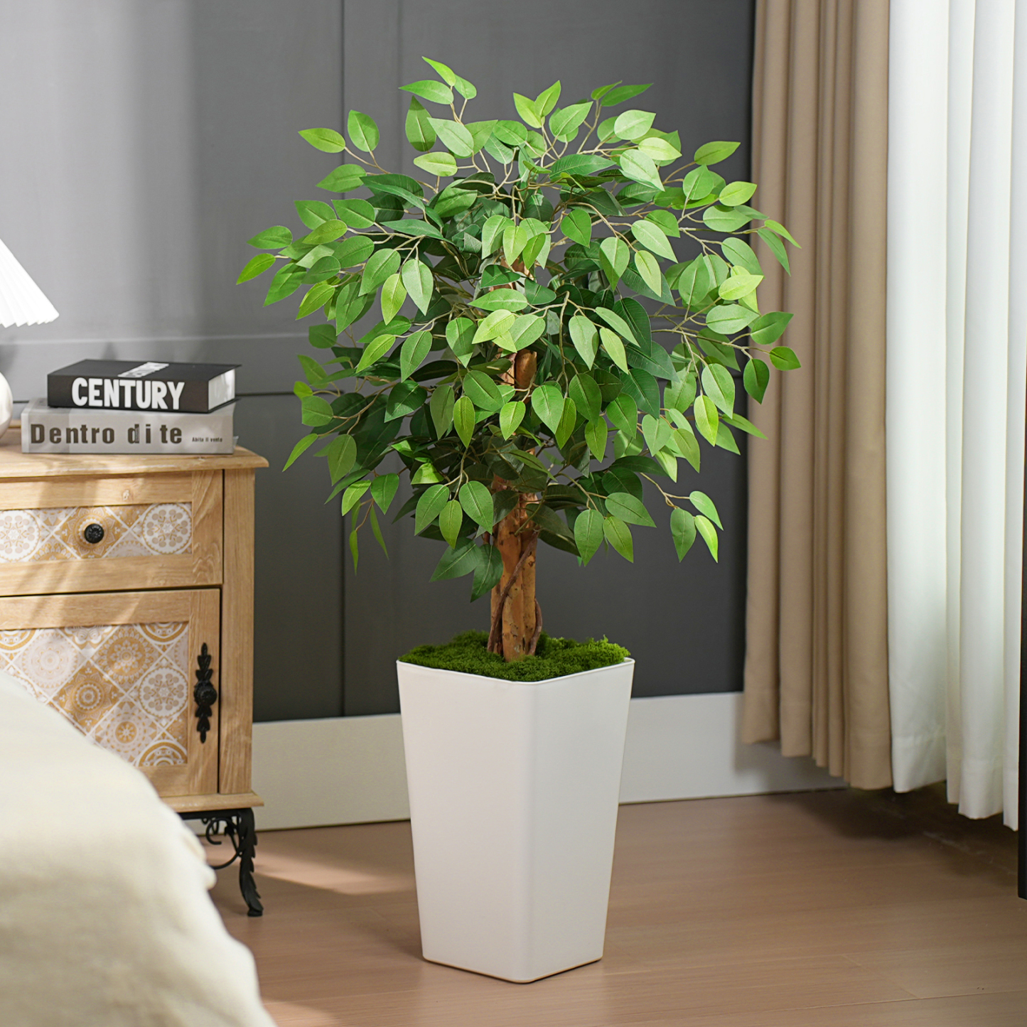 Keeplush Ficus Artificial Tree,Tall Lush Faux TreeKeeplush Artificial  Faux Banana Leaf Tree with Tall Planter (4ft,5ft,6ft,7ft optional White & Black) 