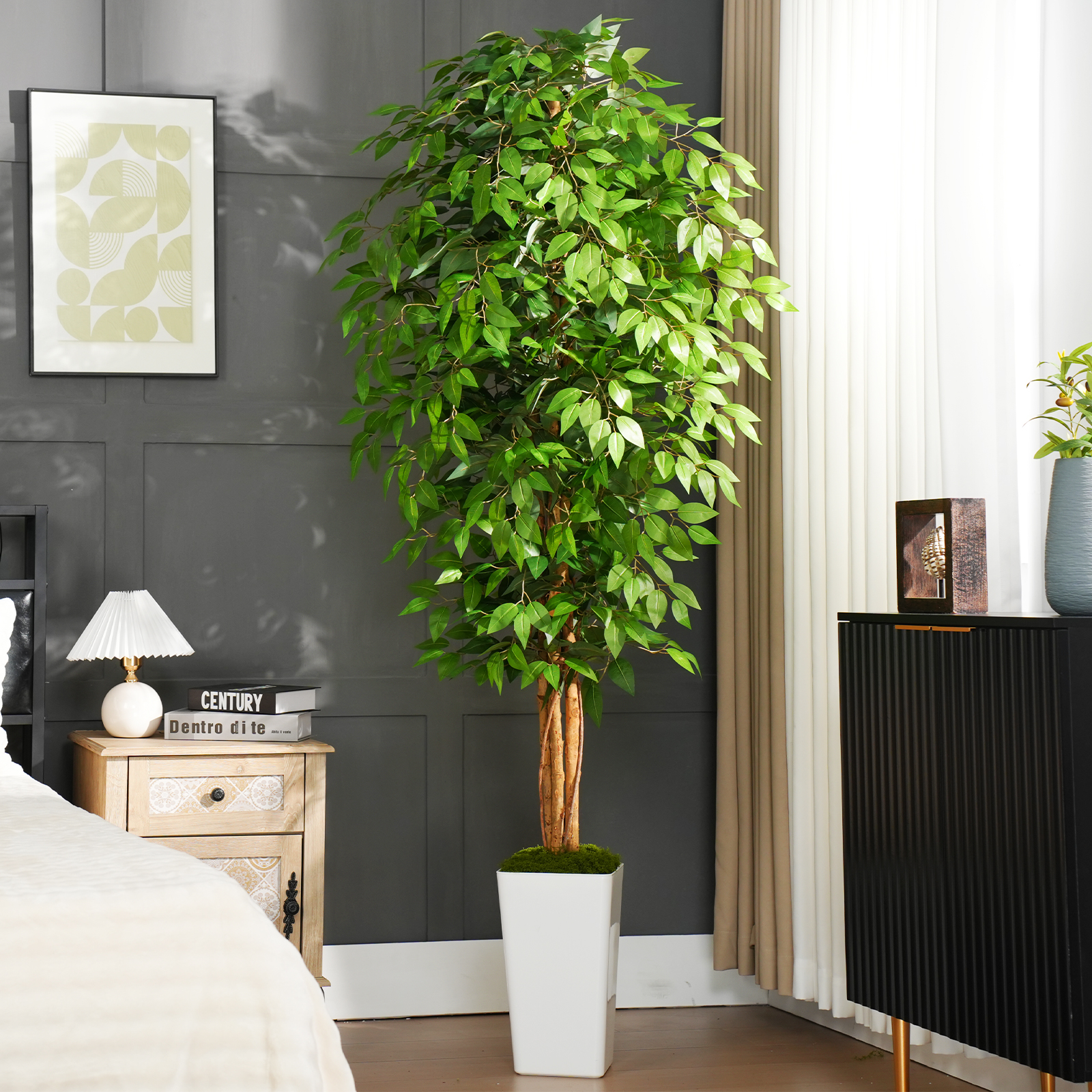 Keeplush Ficus Artificial Tree,Tall Lush Faux TreeKeeplush Artificial  Faux Banana Leaf Tree with Tall Planter (4ft,5ft,6ft,7ft optional White & Black) 