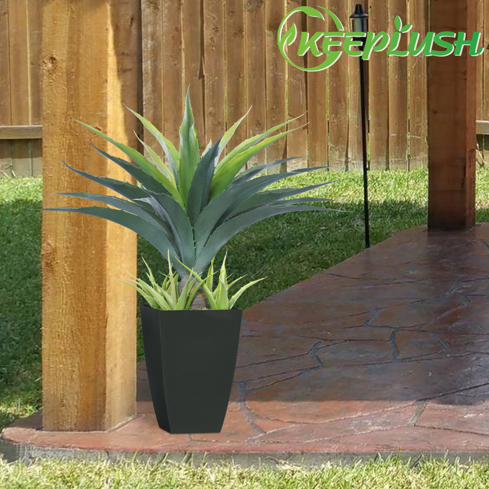 Keeplush Artificial Spiked Agave Plant, Tall 30” Faux Succulent Plants in Black Pot, Large Fake Aloe Vera Plant Indoor Outdoor for Front Porch Patio Home Office Door Step Decor 