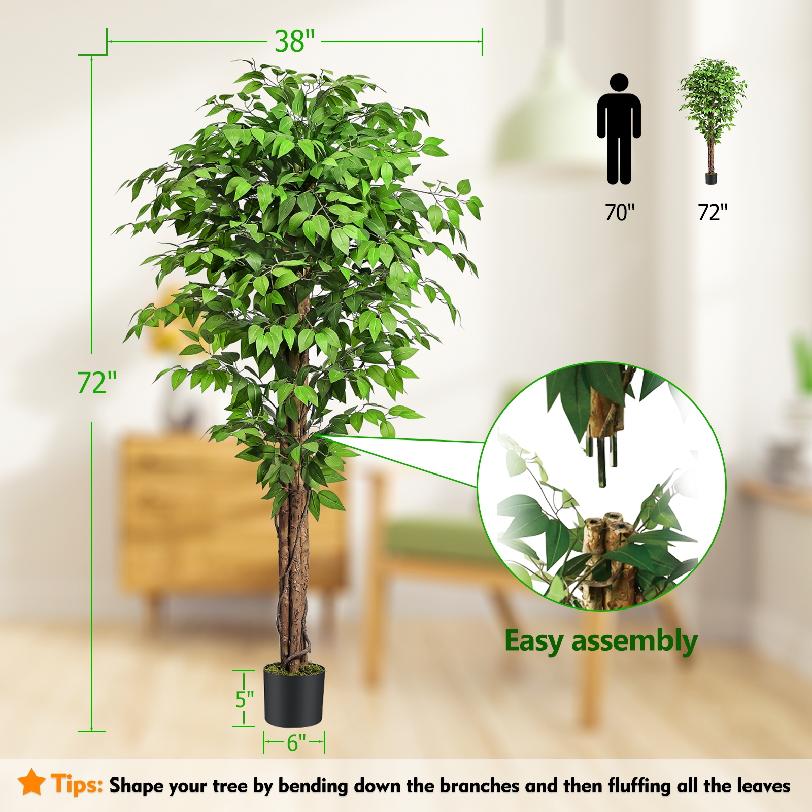 Keeplush Fake Ficus Tree Artificial Plants