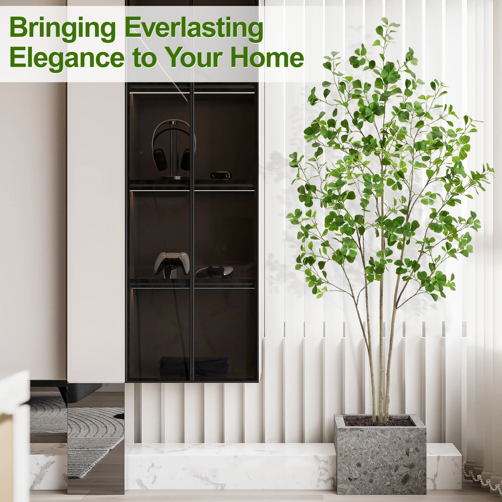 6ft Tall Artificial Ficus Tree(Umbellata), Large Fake Ficus Tree with Lifelike Leaves