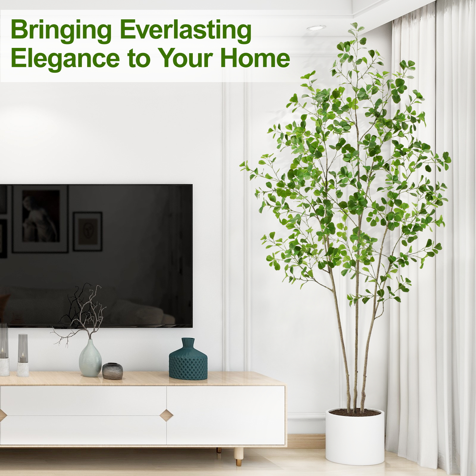 6ft Tall Artificial Ficus Tree(Umbellata), Large Fake Ficus Tree with Lifelike Leaves