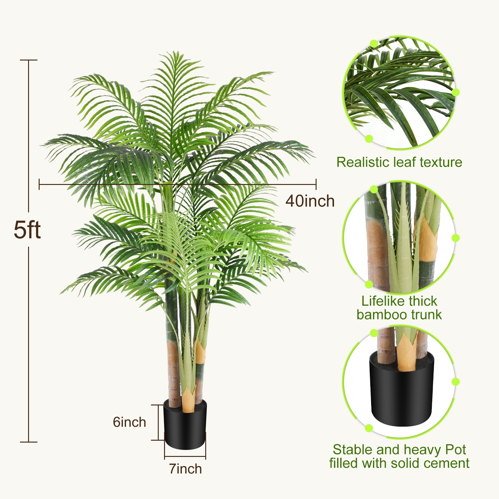 Keeplush 6ft Tall Triple Golden Cane Palm Artificial Tree