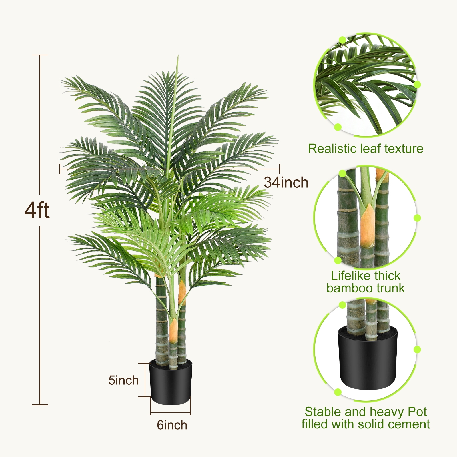 Keeplush 6ft Tall Triple Golden Cane Palm Artificial Tree