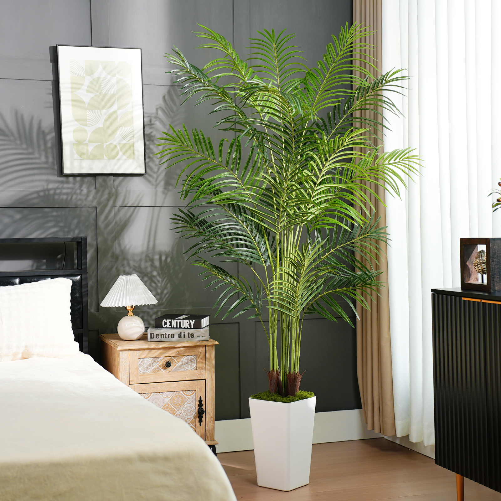Keeplush Artificial Palm Tree with Planter – Tall Fake Tropical Areca Palm Tree (5ft,6ft,7ft optional White & Black) 
