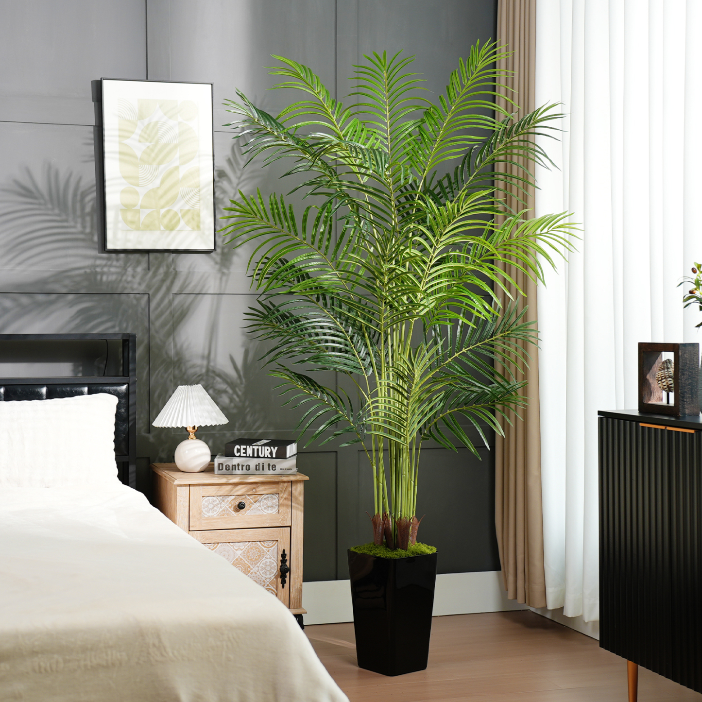 Keeplush Artificial Palm Tree with Planter – Tall Fake Tropical Areca Palm Tree (5ft,6ft,7ft optional White & Black) 