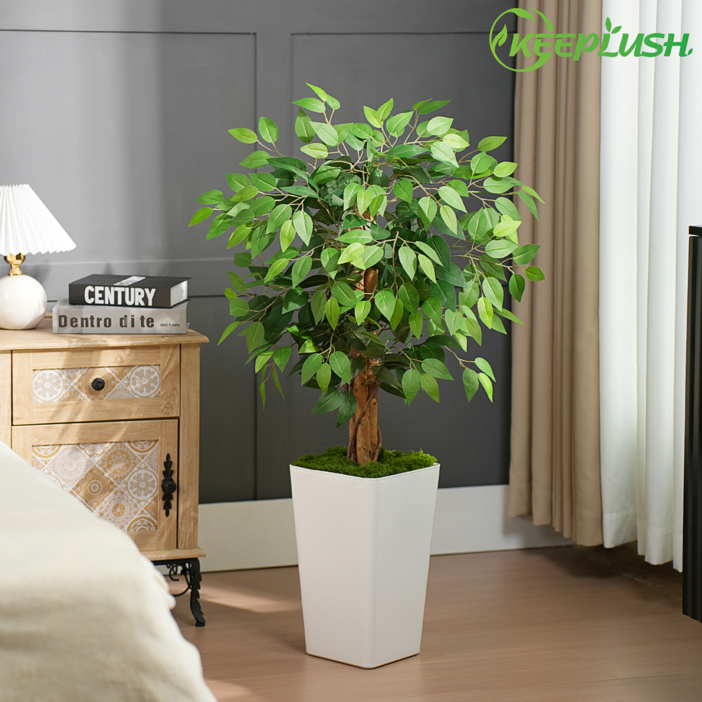 Keeplush Ficus Artificial Tree,Tall Lush Faux TreeKeeplush Artificial  Faux Banana Leaf Tree with Tall Planter (4ft,5ft,6ft,7ft optional White & Black) 