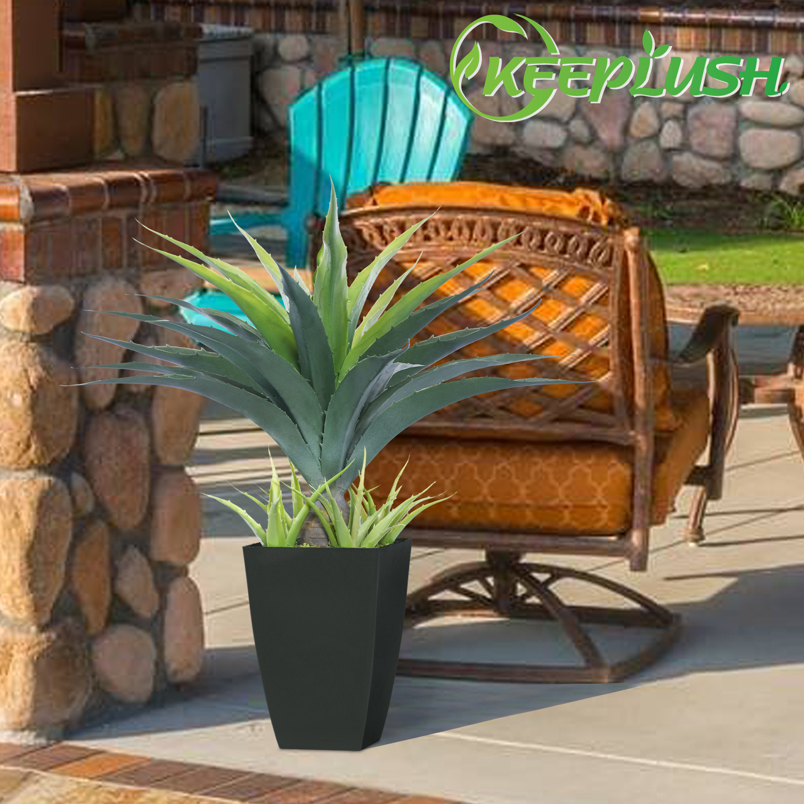 Keeplush Artificial Spiked Agave Plant, Tall 30” Faux Succulent Plants in Black Pot, Large Fake Aloe Vera Plant Indoor Outdoor for Front Porch Patio Home Office Door Step Decor 