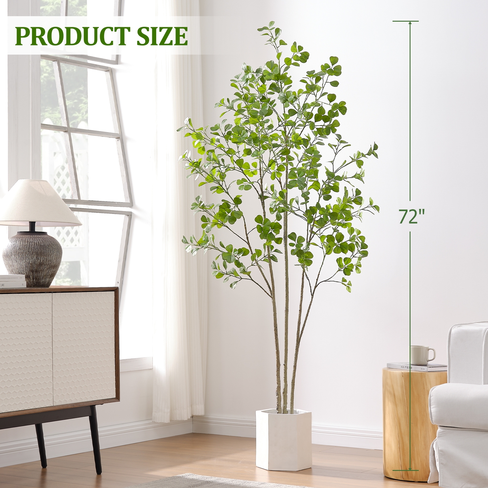 6ft Tall Artificial Ficus Tree(Umbellata), Large Fake Ficus Tree with Lifelike Leaves