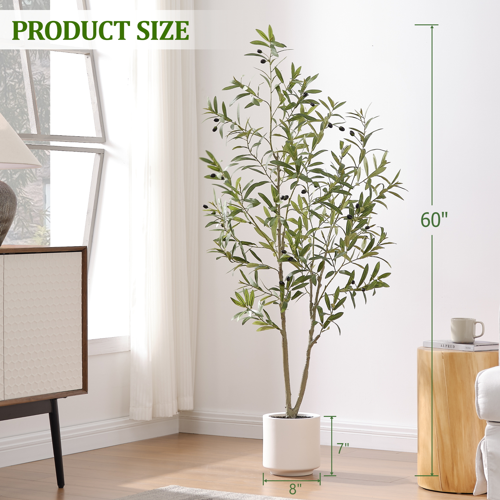 7ft Artificial Olive Tree, Fake Olive Tree with 1008 Lifelike Olive Leaves and 72 Fruits