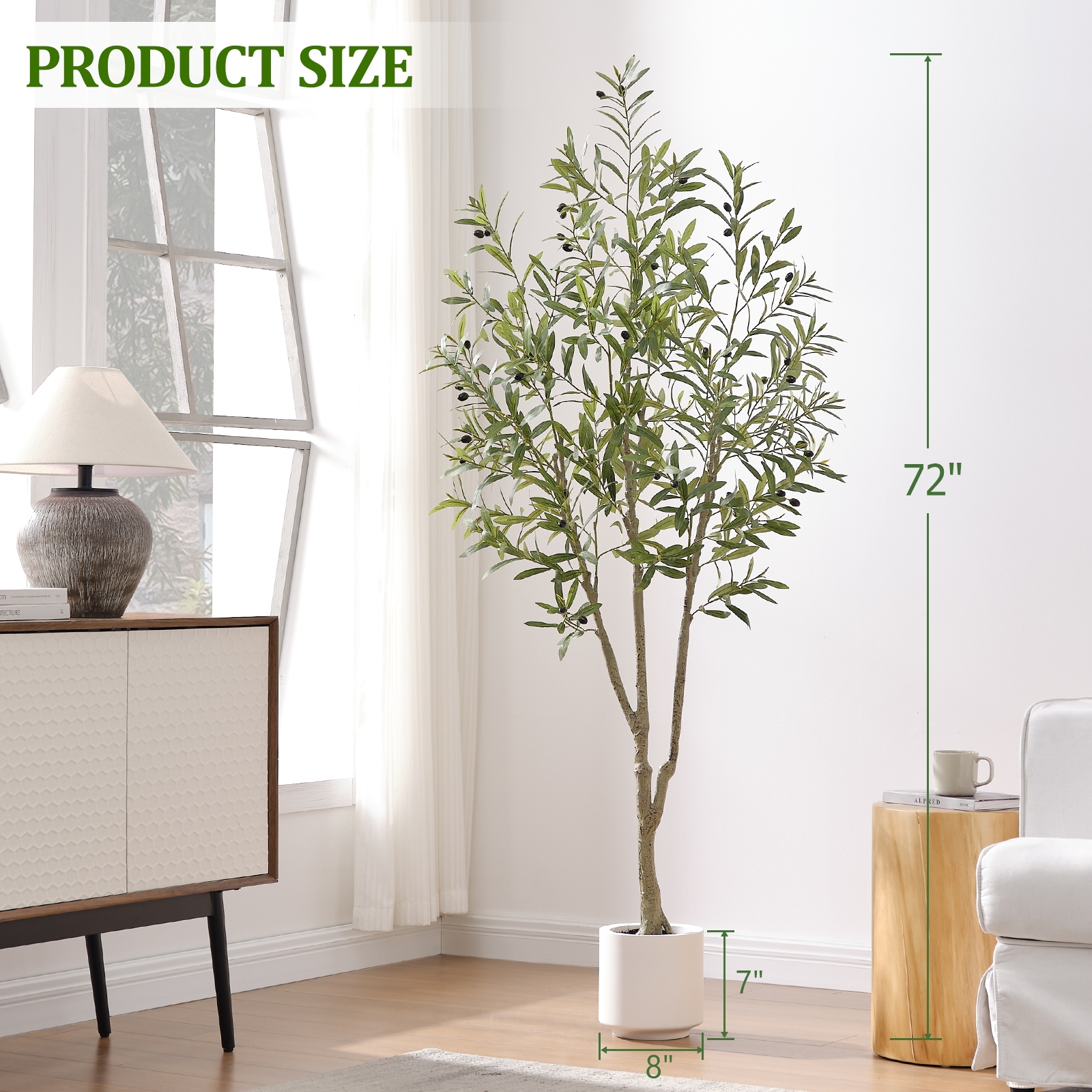 7ft Artificial Olive Tree, Fake Olive Tree with 1008 Lifelike Olive Leaves and 72 Fruits