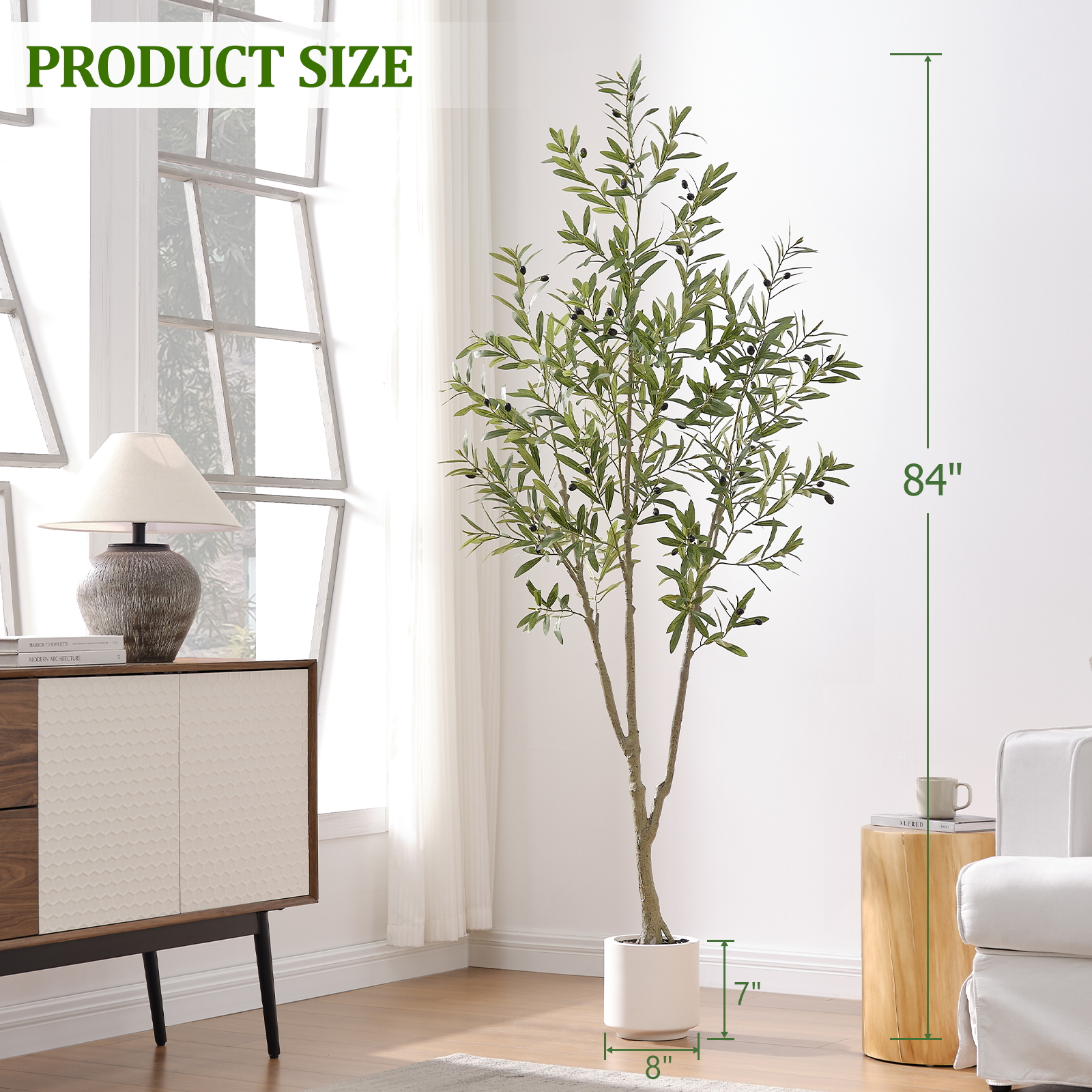7ft Artificial Olive Tree, Fake Olive Tree with 1008 Lifelike Olive Leaves and 72 Fruits