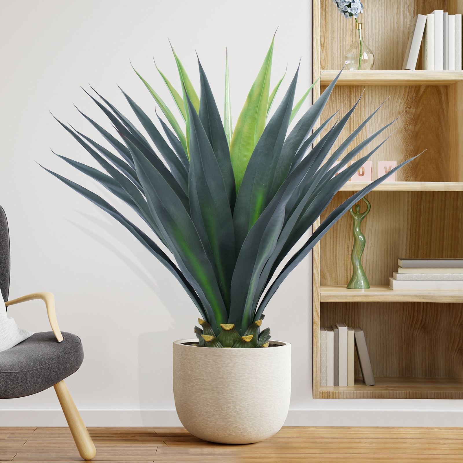 Keeplush Artificial Agave Plant, Tall Agave Faux Tree with Black Pot, Large Faux Succulent Floor Plant Indoor Outdoor for Front Porch Patio Home Office Door Step Hotel Desert Style Decor