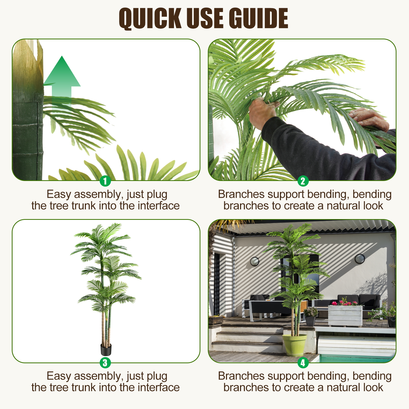 Keeplush 8.5ft Extra Tall Triple Golden Cane Palm Artificial Tree