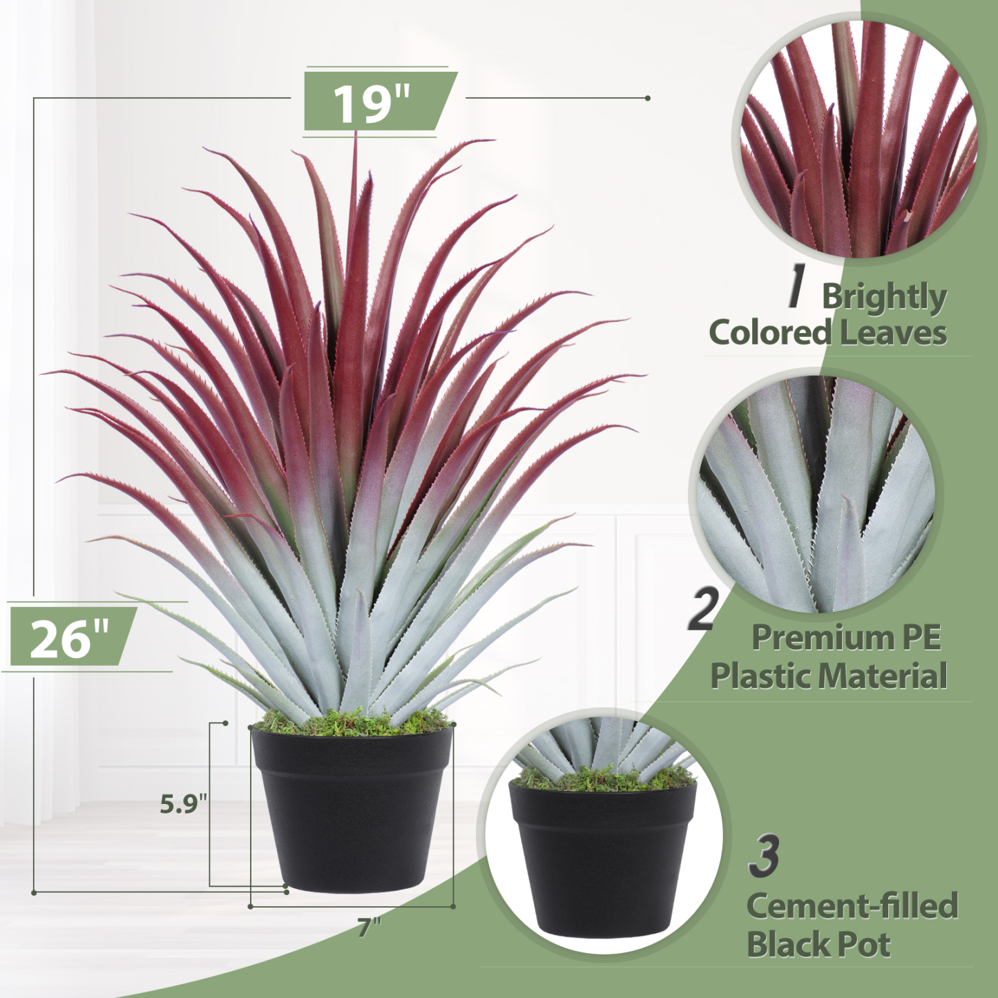 Keeplush Red Artificial Aloe Vera Plant - Artificial Agave Plants - Large Faux Floor Plant Outside - Fake Tree Perfect