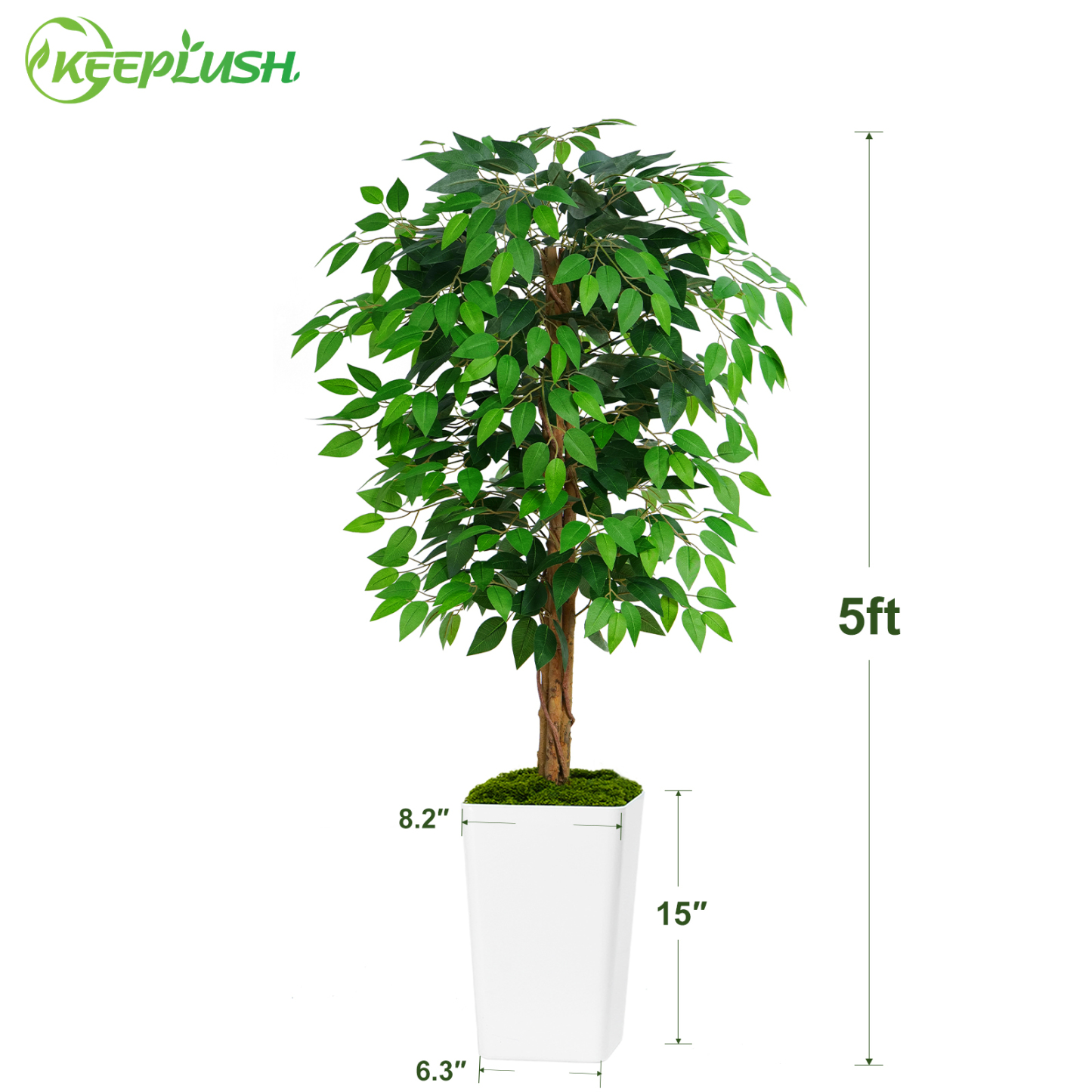 Keeplush Ficus Artificial Tree,Tall Lush Faux TreeKeeplush Artificial  Faux Banana Leaf Tree with Tall Planter (4ft,5ft,6ft,7ft optional White & Black) 