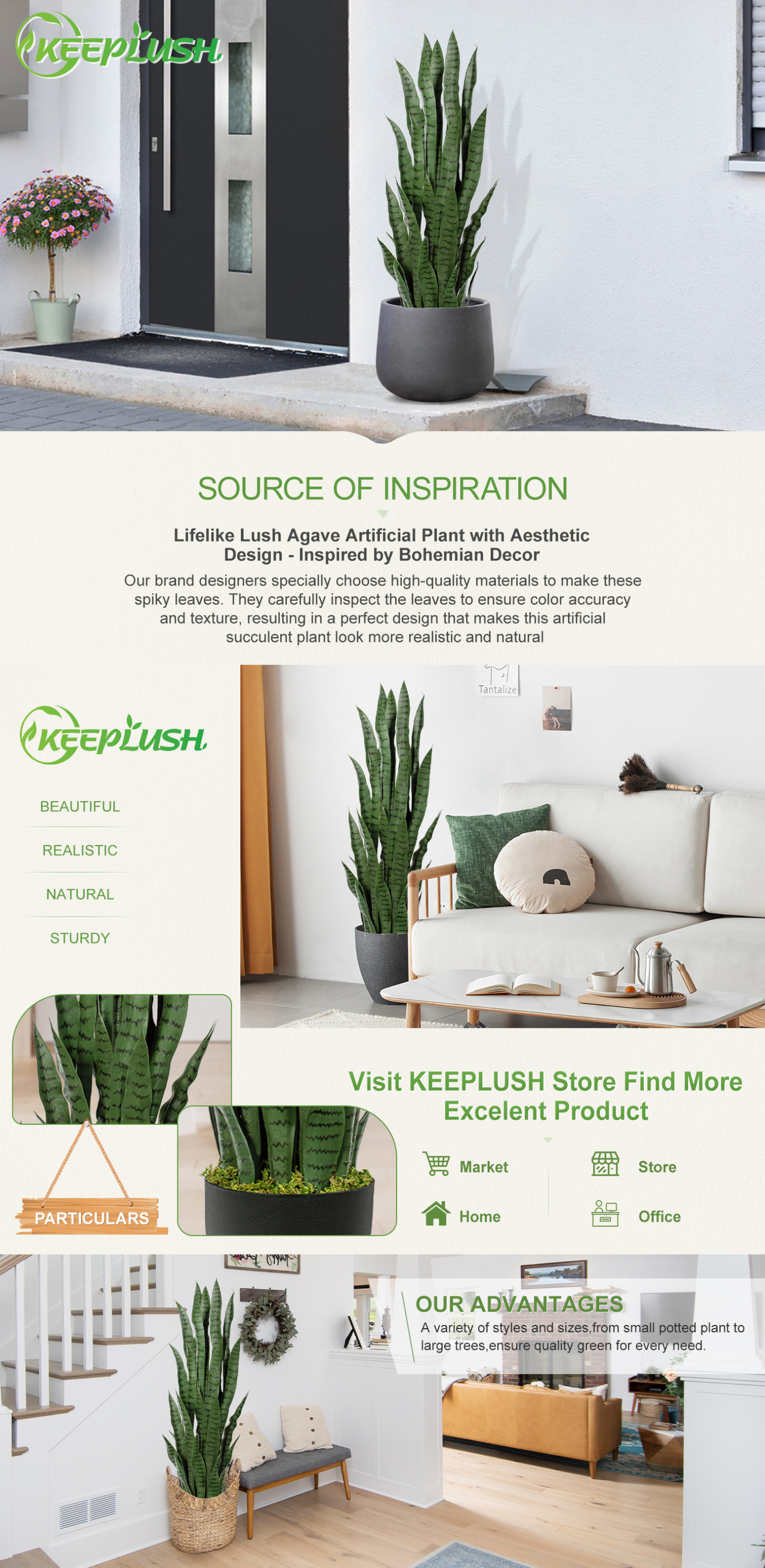 Keeplush Artificial Yellow Snake Plant – Tall Faux Floor Plant for Indoor & Outdoor, Fake Sansevieria Decor