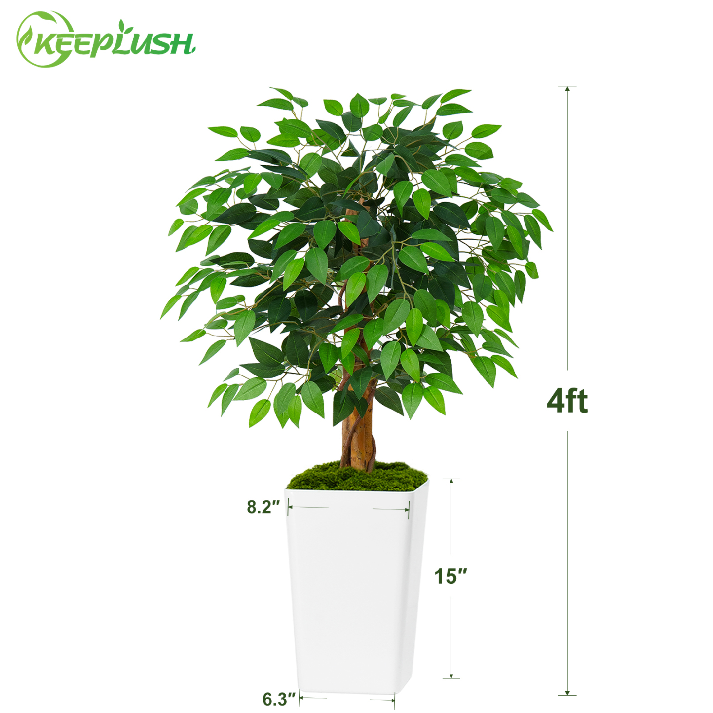 Keeplush Ficus Artificial Tree,Tall Lush Faux TreeKeeplush Artificial  Faux Banana Leaf Tree with Tall Planter (4ft,5ft,6ft,7ft optional White & Black) 