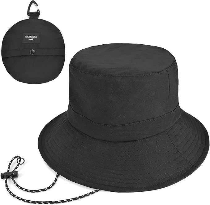 1-Pack Packable Bucket Hat with Chin Strap for Men Women