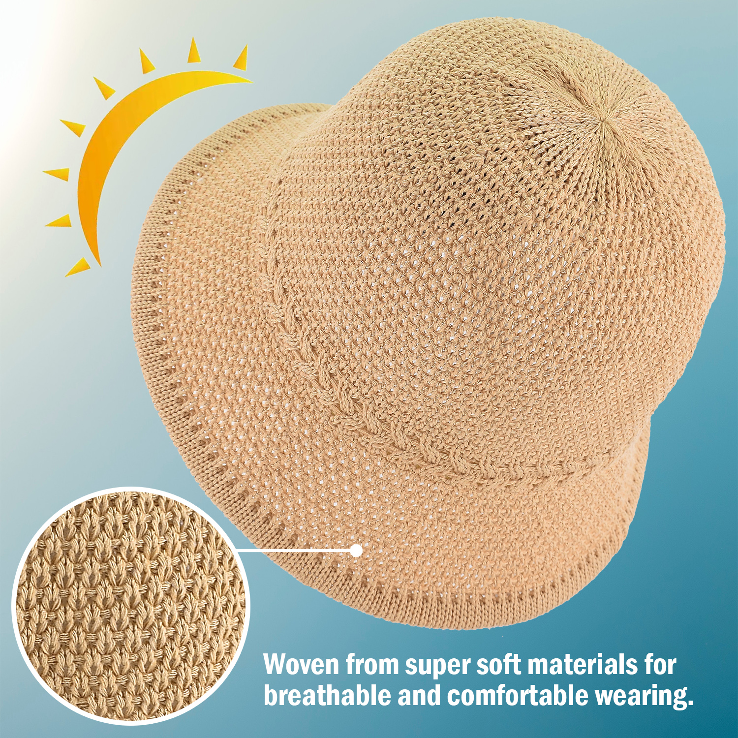 *Packable Straw Bucket Hat for Women, Summer Beach Bucket Hat Foldable Woven Khaki