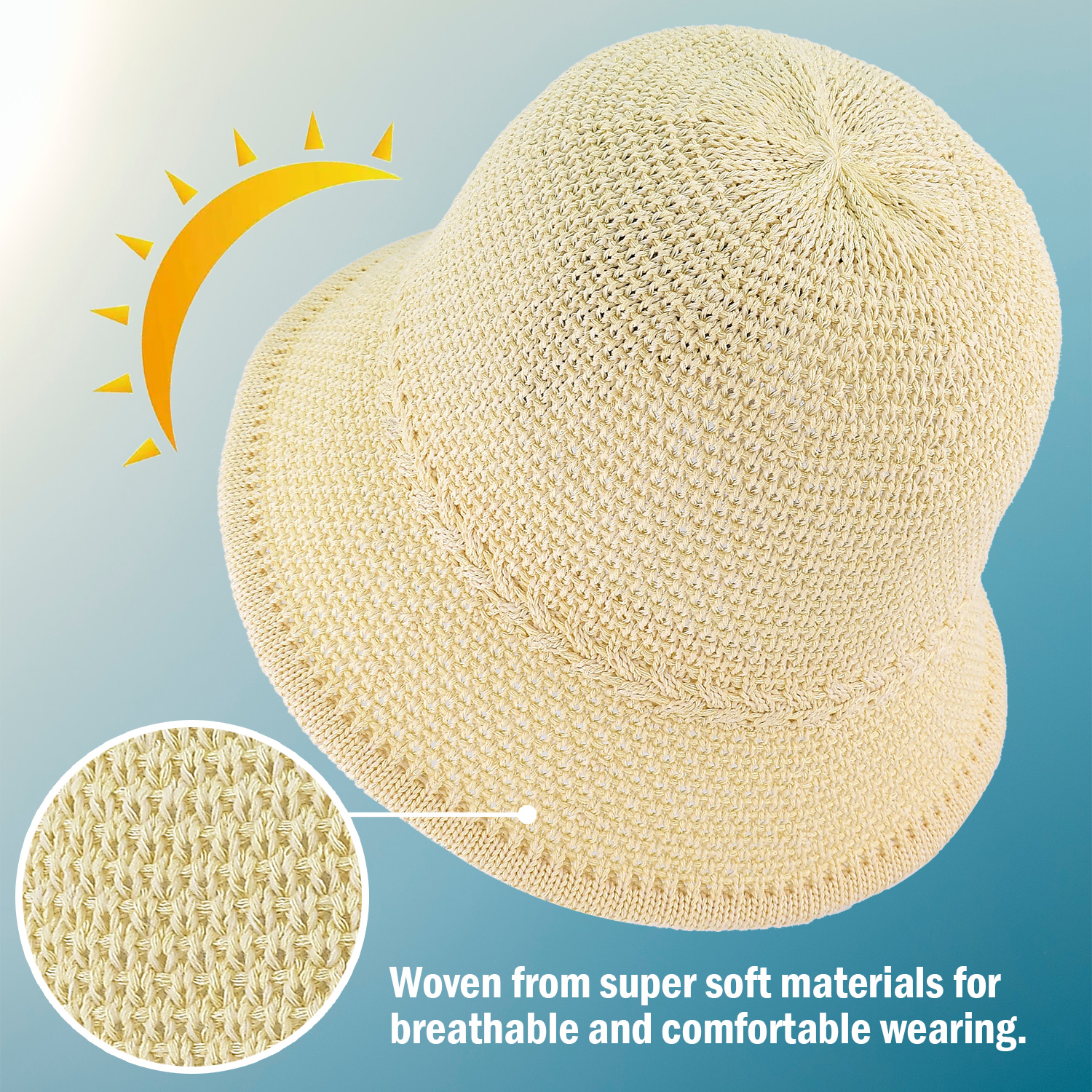 *Packable Straw Bucket Hat for Women, Summer Beach Bucket Hat Foldable Woven Khaki