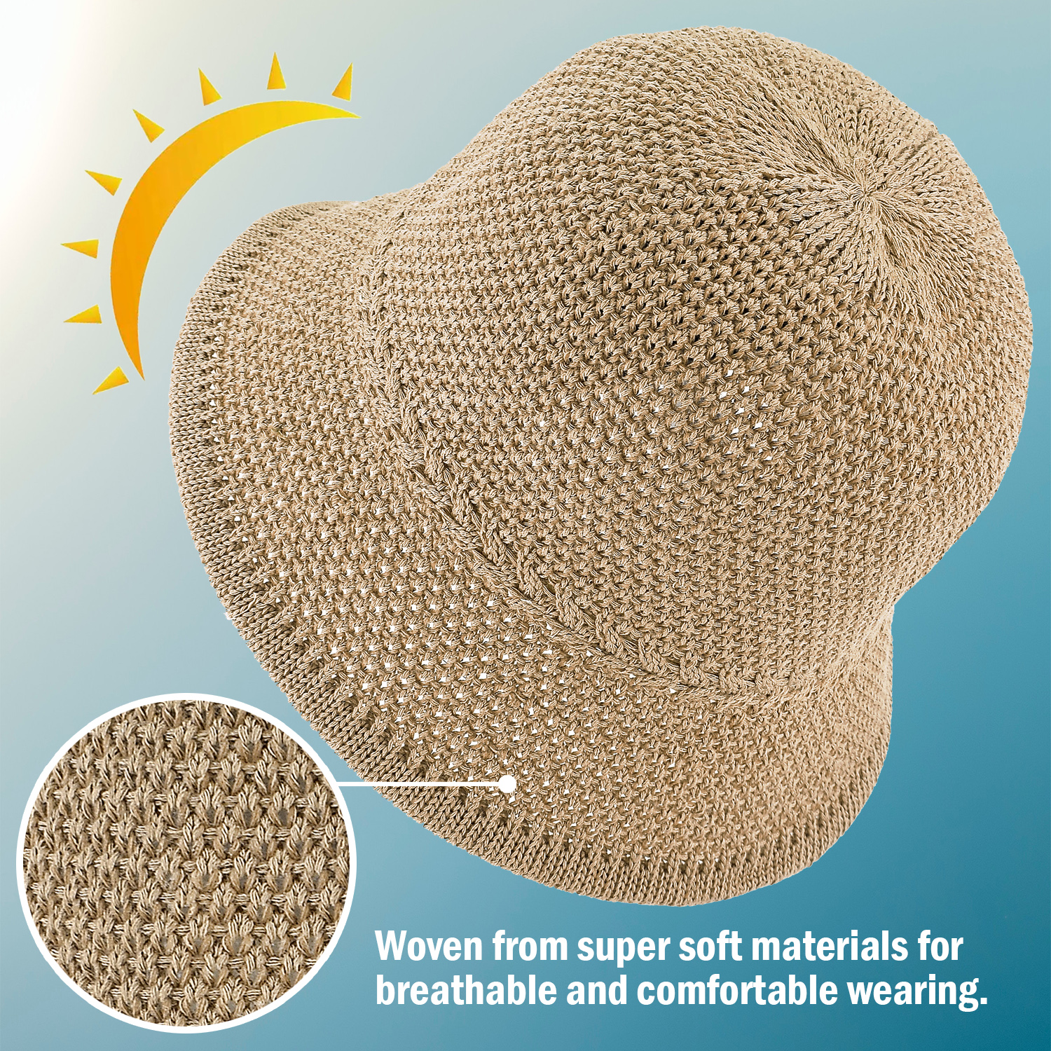 *Packable Straw Bucket Hat for Women, Summer Beach Bucket Hat Foldable Woven Khaki