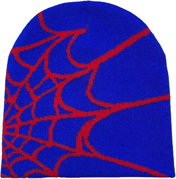 Y2K Gothic Spider Web Knit Beanie - Wool Acrylic Blend Unisex Winter Skull Cap, Punk Streetwear Hat for Men & Women