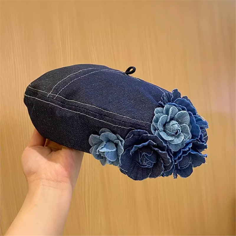 Women's Denim Beret Hat - French Style Adjustable Painter Cap, Casual Sun Hat with Inner Strap for Artists & Fashion