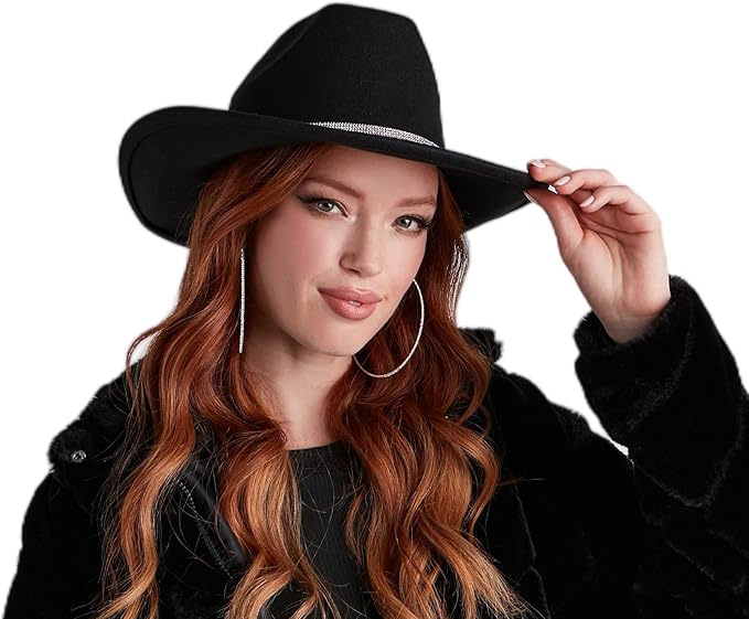 Women's Rhinestone Cowboy Hat - Glitter Silver & Black Western Cowgirl Hat, Sparkly Party Hat