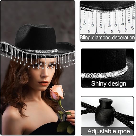 White Rhinestone Cowboy Hat for Women - Bridal Bachelorette Party, Bride-to-Be Gift & Halloween Costume Accessory
