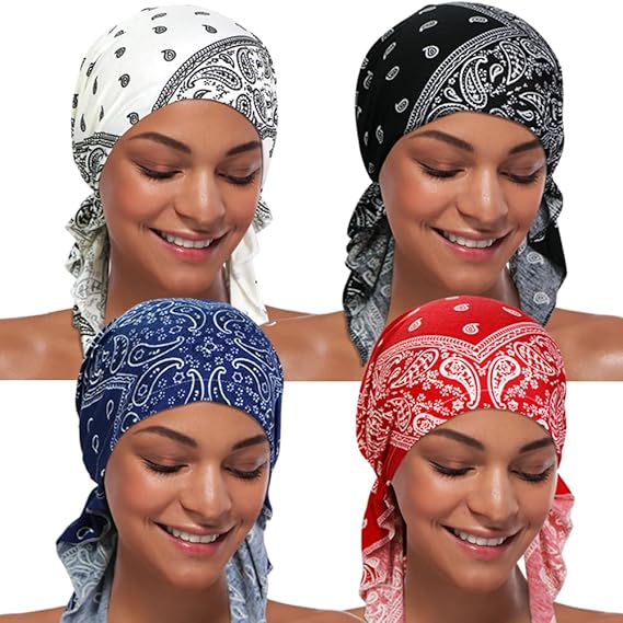 4 Pack Soft Chemo Turbans - Pre-Tied Headwraps for Hair Loss & Recovery