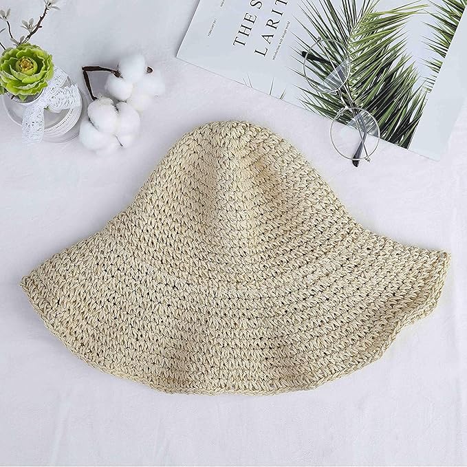 Women's Wide Brim Straw Sun Hat - 100% Natural Paper Braided, UPF 50+ UV Protection, Foldable Floppy Beach Hat for Travel, Lightweight & Breathable Summer Vacation Accessories