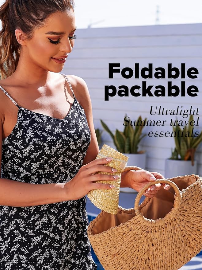 Women's Straw Sun Hat & Visor - Handmade Wide Brim UPF 50+ Sun Protection, Packable Foldable Beach Hat for Summer, Lightweight Breathable Travel Hat for Gardening, VacationWomen's Straw Sun Hat & Visor - Handmade Wide Brim UPF 50+ Sun Protection, Packable