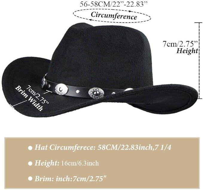Women's Western Cowboy Hat - Studded Pinched Crown Fedora with Adjustable Buckle Belt, Wide Brim Sun Hat for Cowgirl, Rodeo, Country Music & Outdoor Fashion