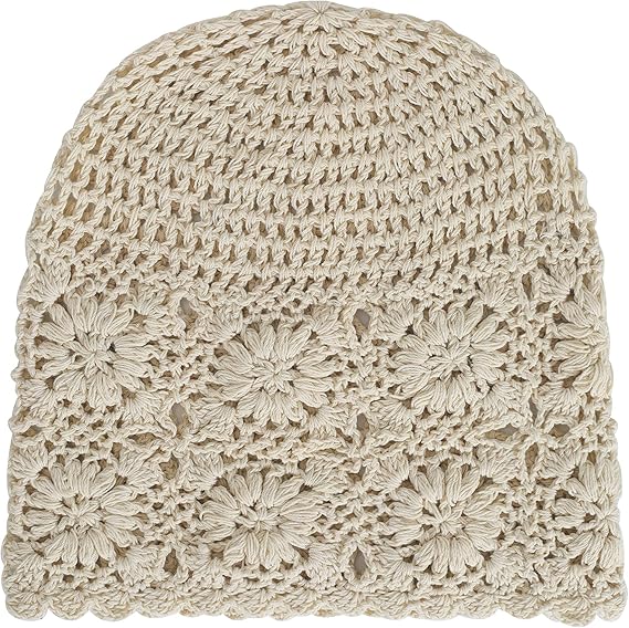 Women's Cotton Crochet Slouchy Beanie - Handmade Knit Skull Cap, Lightweight Breathable Summer Hat for Casual & Boho Style